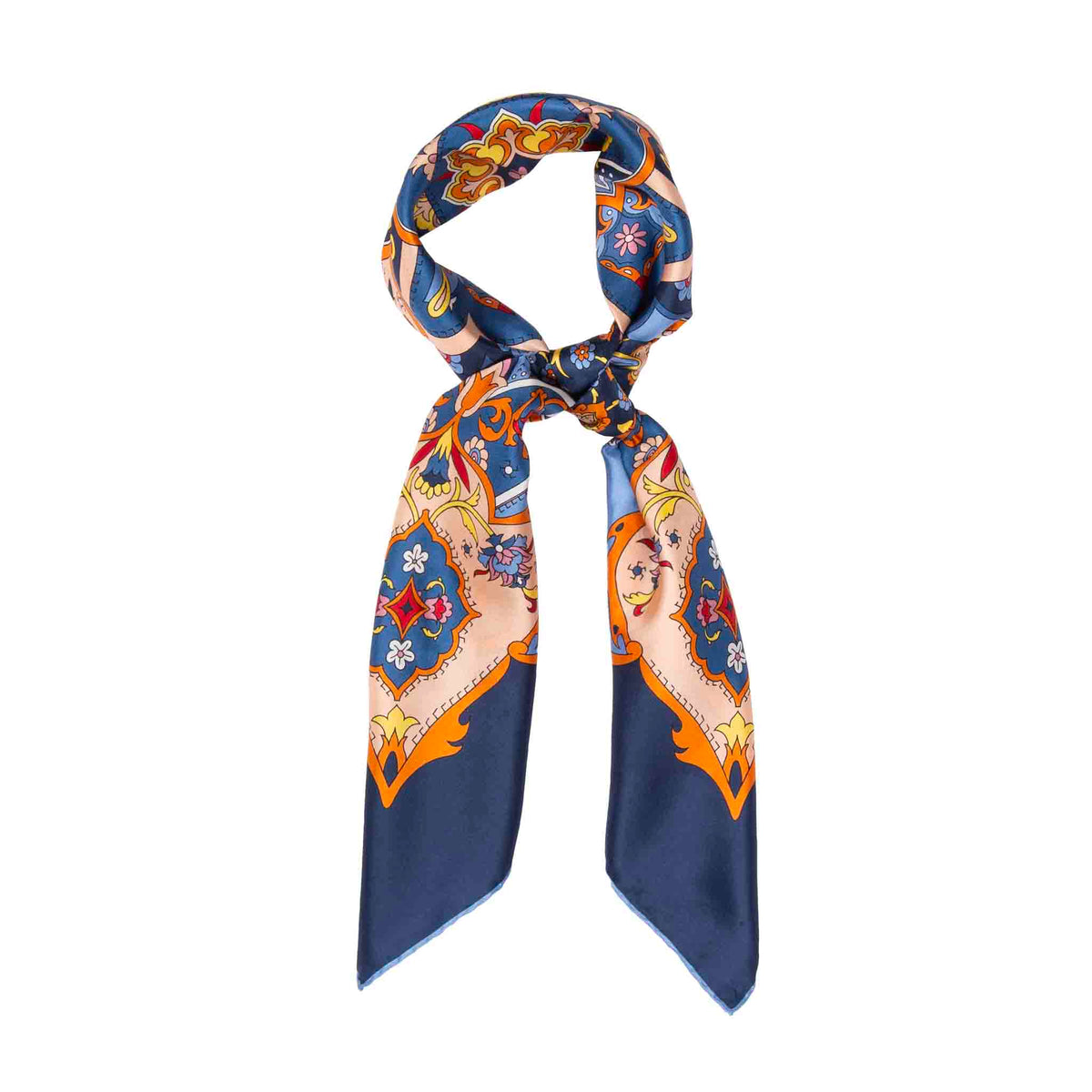 Orange & Navy Silk Scarf