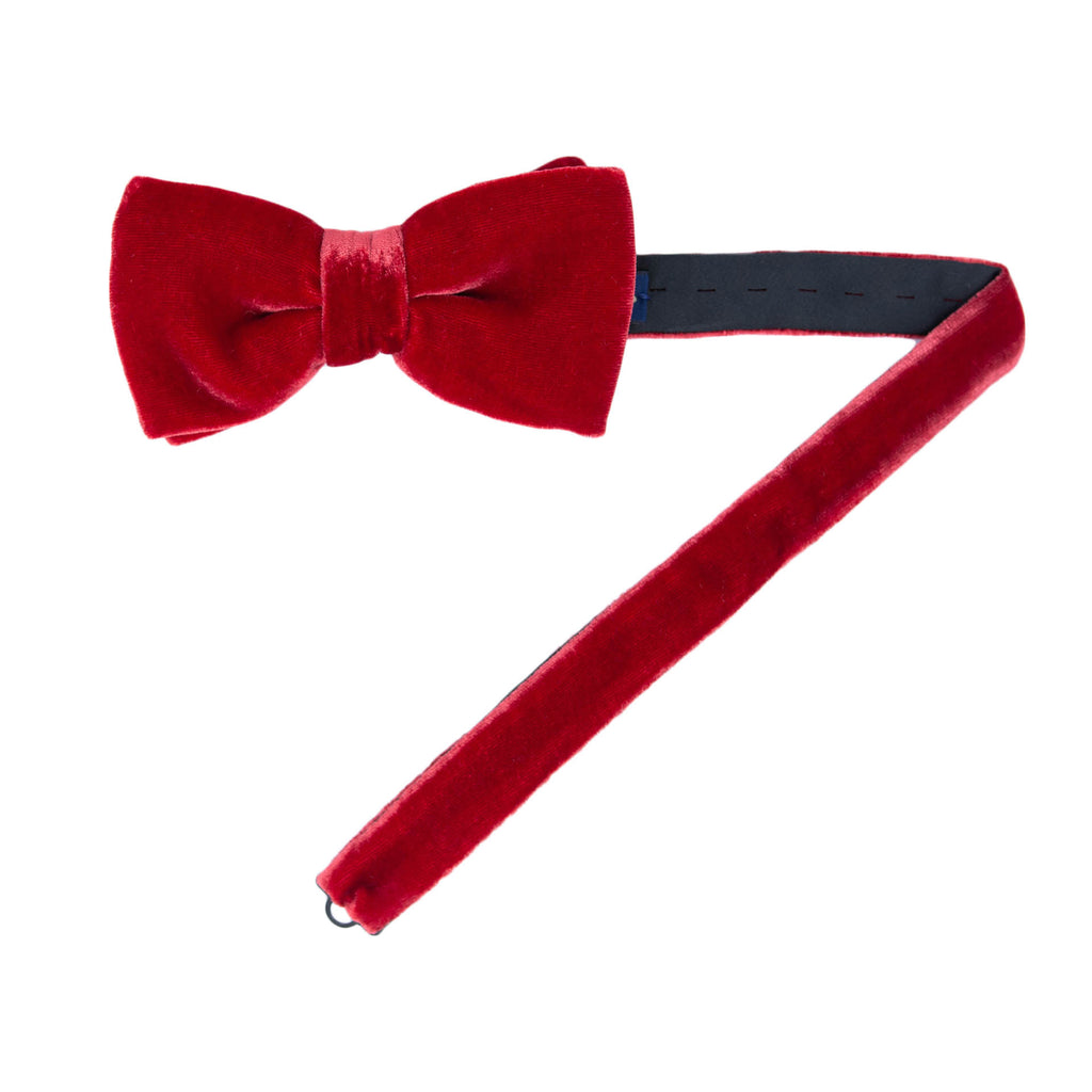 Red Velvet Bow Tie & White Pocket Square & Red Socks Set Serà Fine Silk