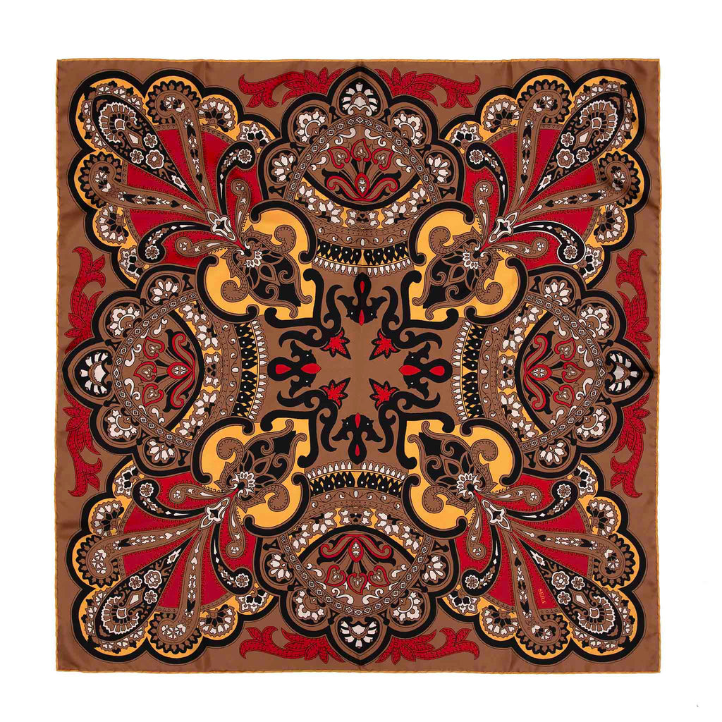 Beatrice Havana and Burgundy Silk Scarf Serà Fine Silk