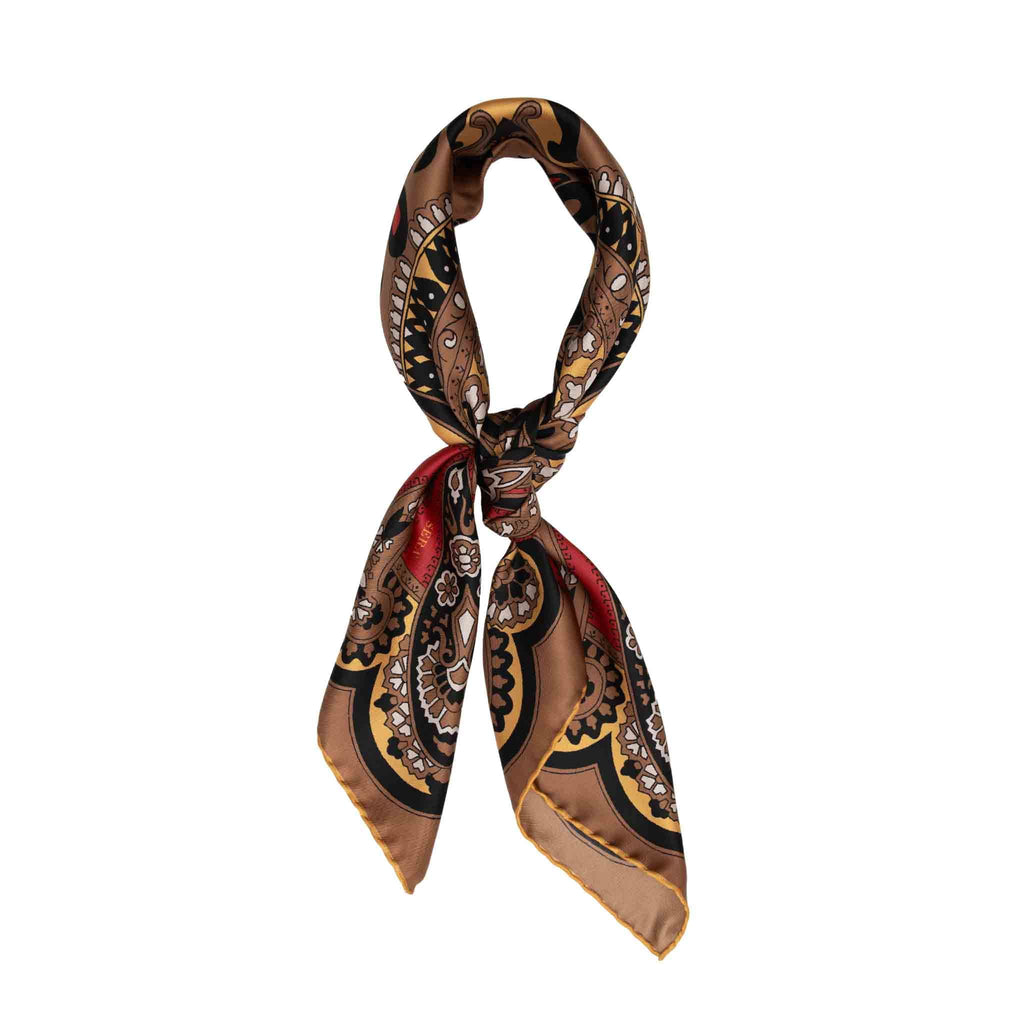 Beatrice Havana and Burgundy Silk Scarf Serà Fine Silk