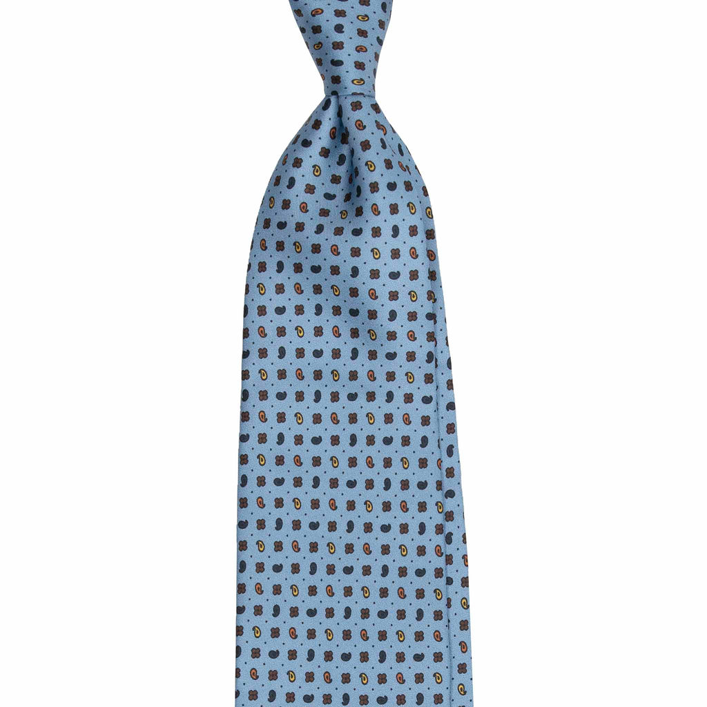 Light Blue Silk Tie & Coffee Barolo Pocket Square Set Serà Fine Silk