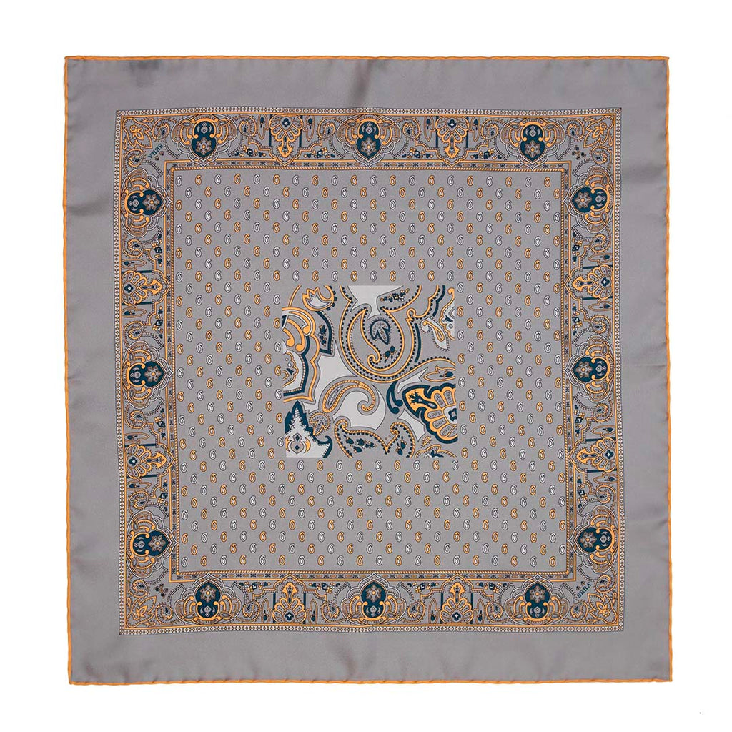 Big Paisley Grey Silk Bandana Serà Fine Silk