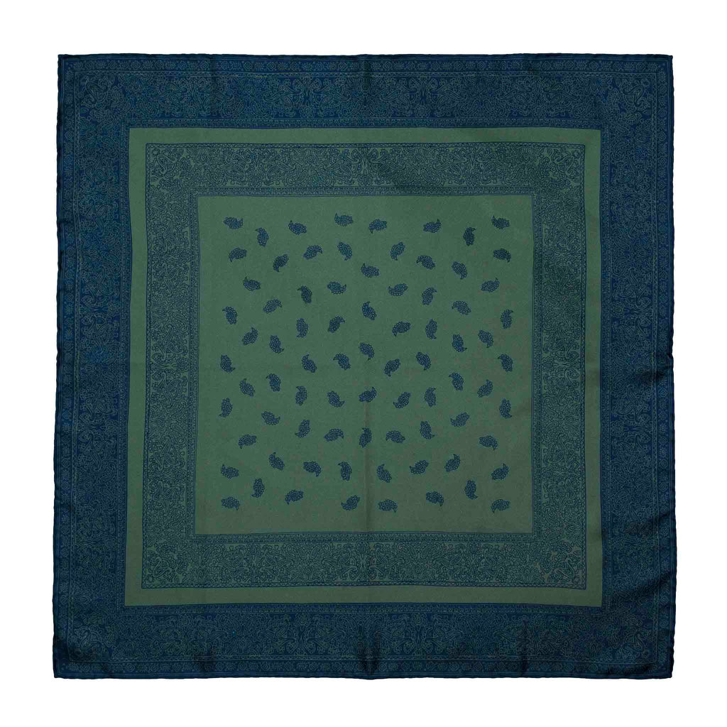 Paisley Green and Navy Silk Bandana Serà Fine Silk