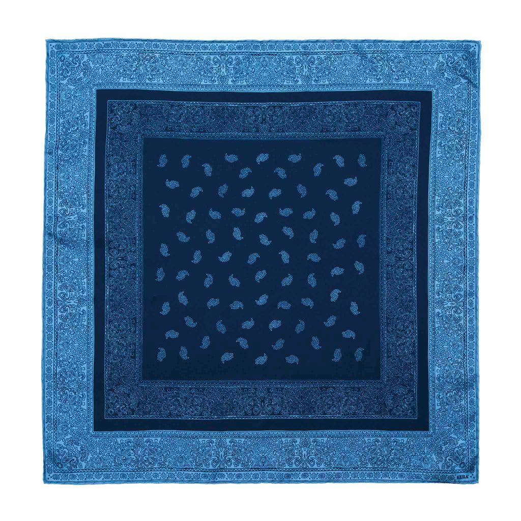 Paisley Blue and Light Blue Silk Bandana Serà Fine Silk