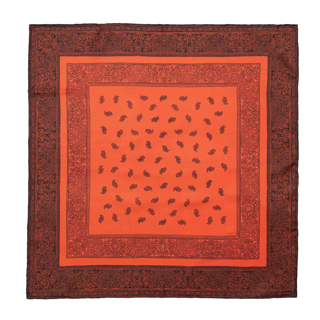 Paisley Orange and Brown Silk Bandana 