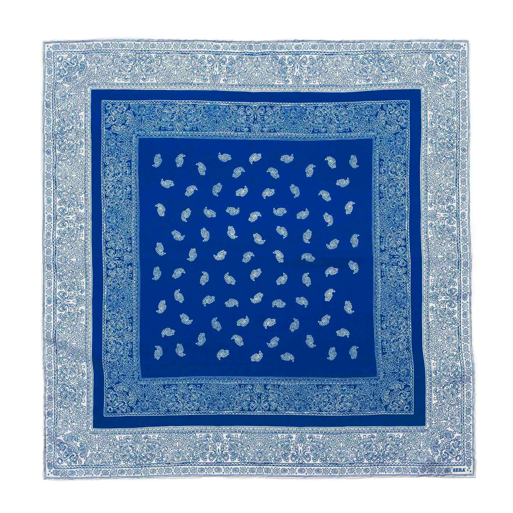 Paisley Royal Blue and White Silk Bandana Serà Fine Silk