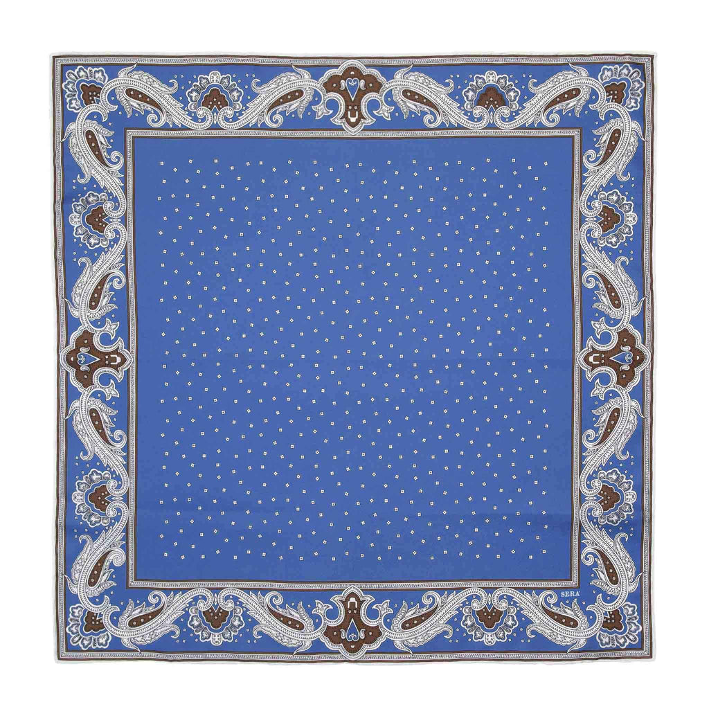 Waves Light Blue and Havana Silk Bandana Serà Fine Silk