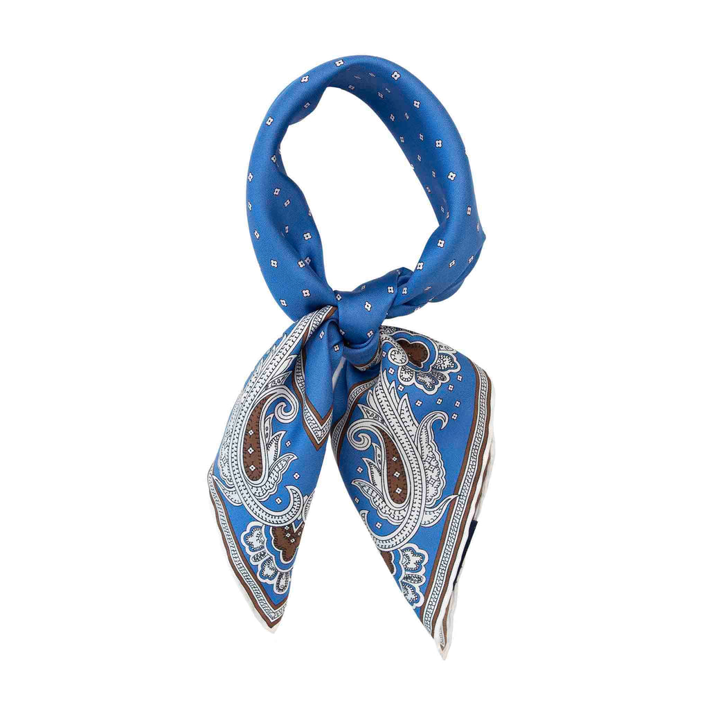 Waves Light Blue and Havana Silk Bandana Serà Fine Silk