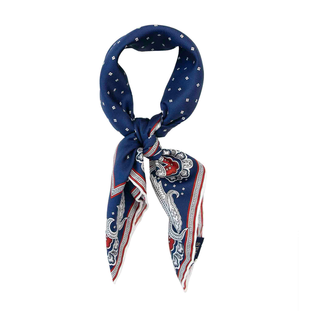 Waves Blue and Red Silk Bandana  Serà Fine Silk