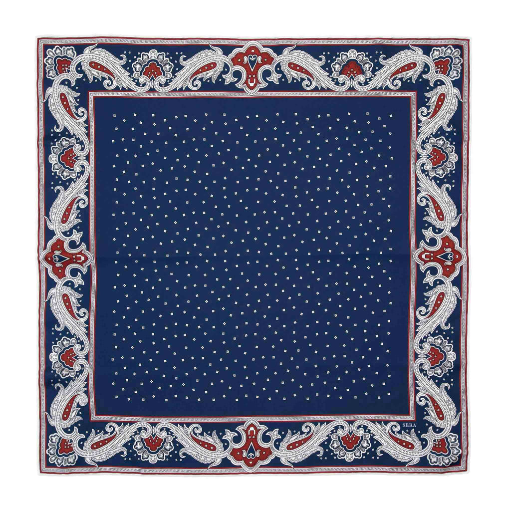 Waves Blue and Red Silk Bandana  Serà Fine Silk