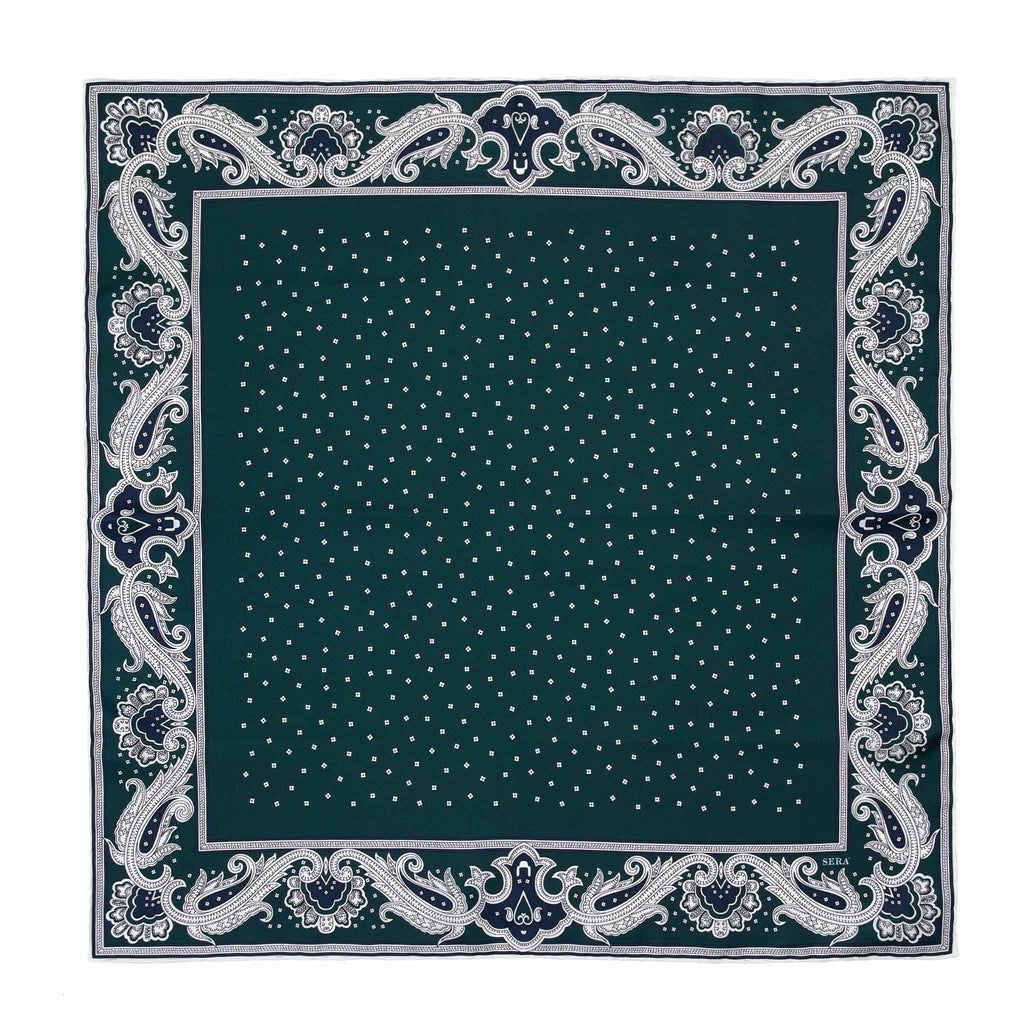 Waves Green and Navy Silk Bandana Serà Fine Silk