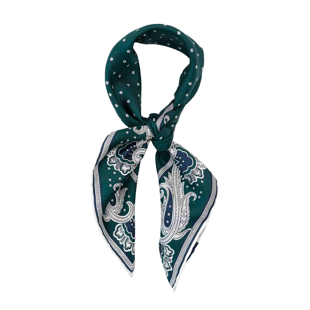 Waves Green and Navy Silk Bandana Serà Fine Silk