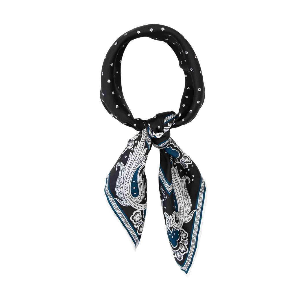 Waves Black and Blue Silk Bandana Serà Fine Silk