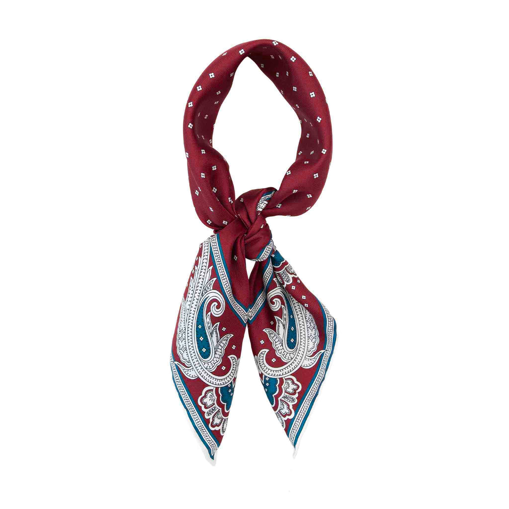 Waves Burgundy and Blue Silk Bandana Serà Fine Silk