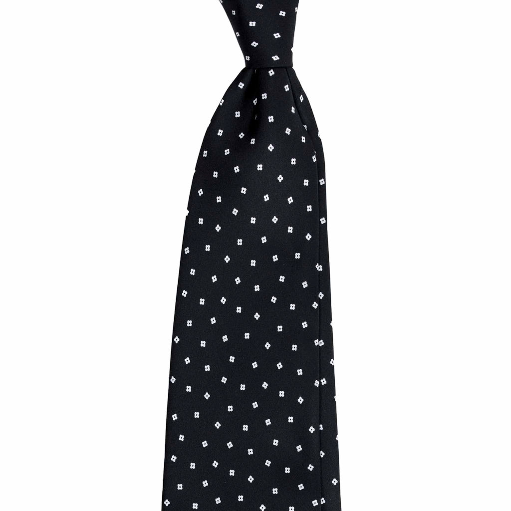 Black Silk Tie with Small Floral Geometric Pattern Serà Fine Silk