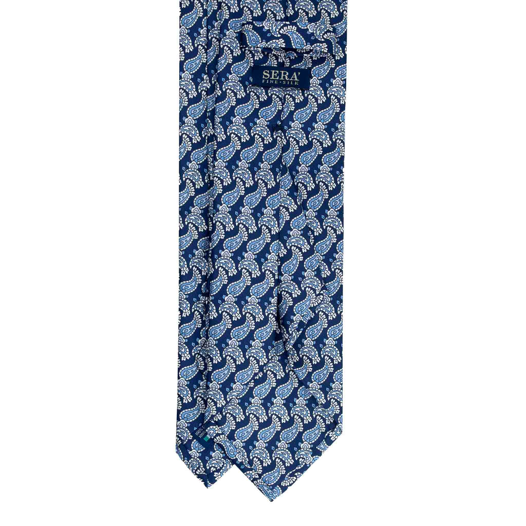 Blue Silk Tie with Light Blue Paisley Motif Serà Fine Silk