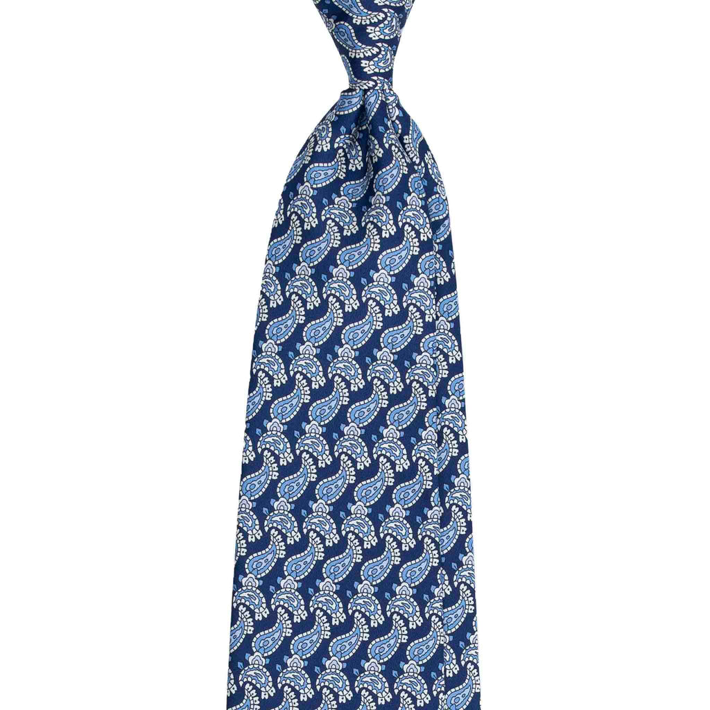 Blue Silk Tie with Light Blue Paisley Motif Serà Fine Silk