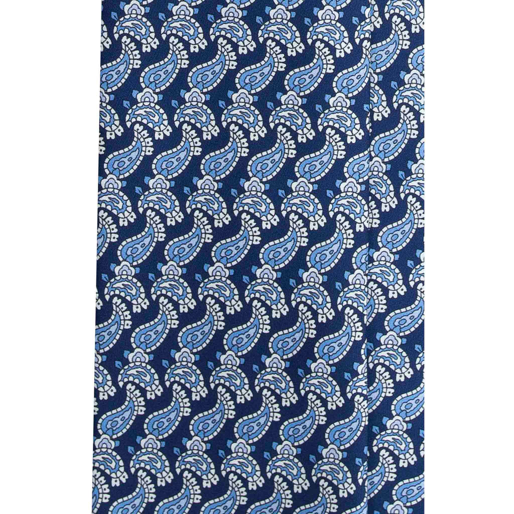 Blue Silk Tie with Light Blue Paisley Motif Serà Fine Silk