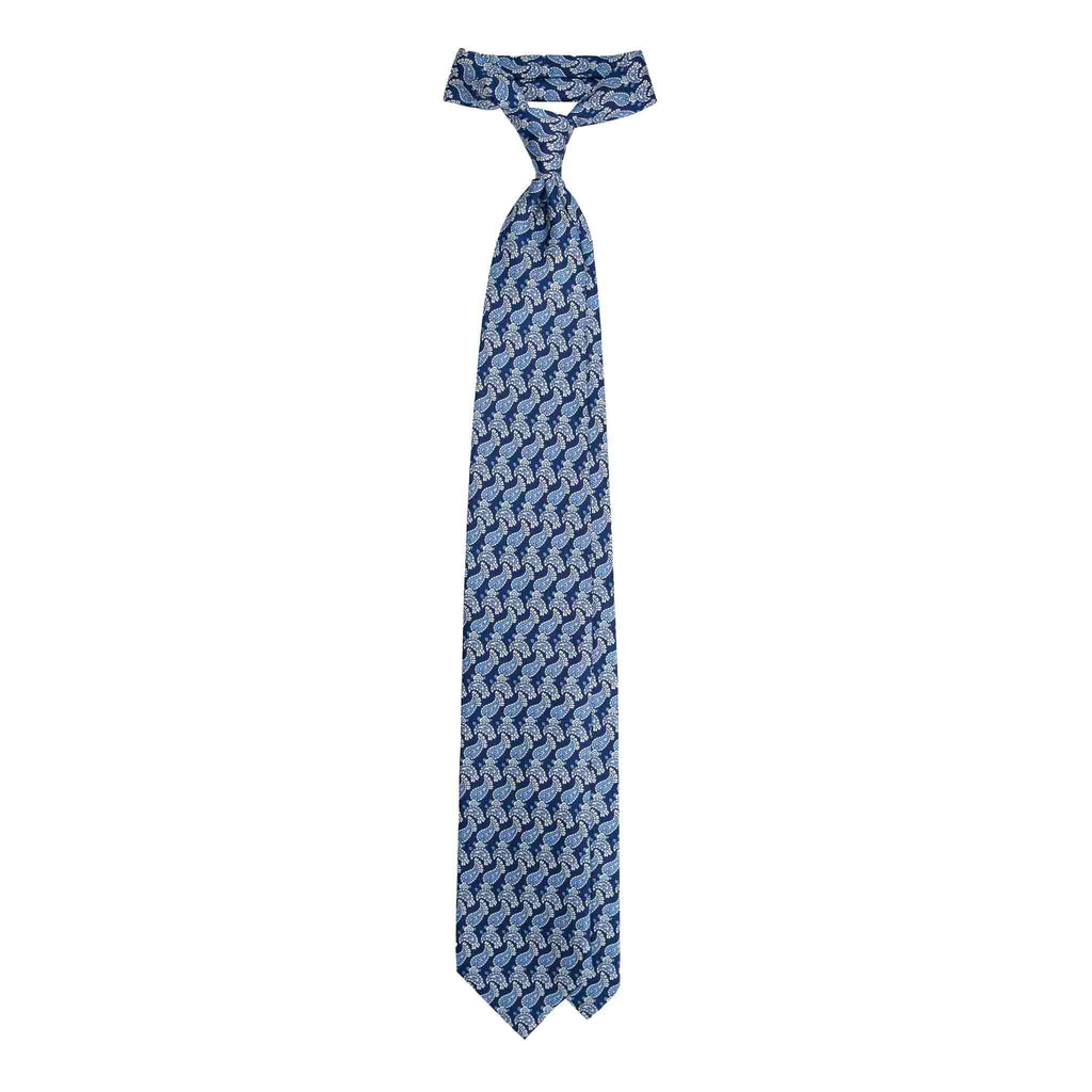 Blue Silk Tie with Light Blue Paisley Motif Serà Fine Silk