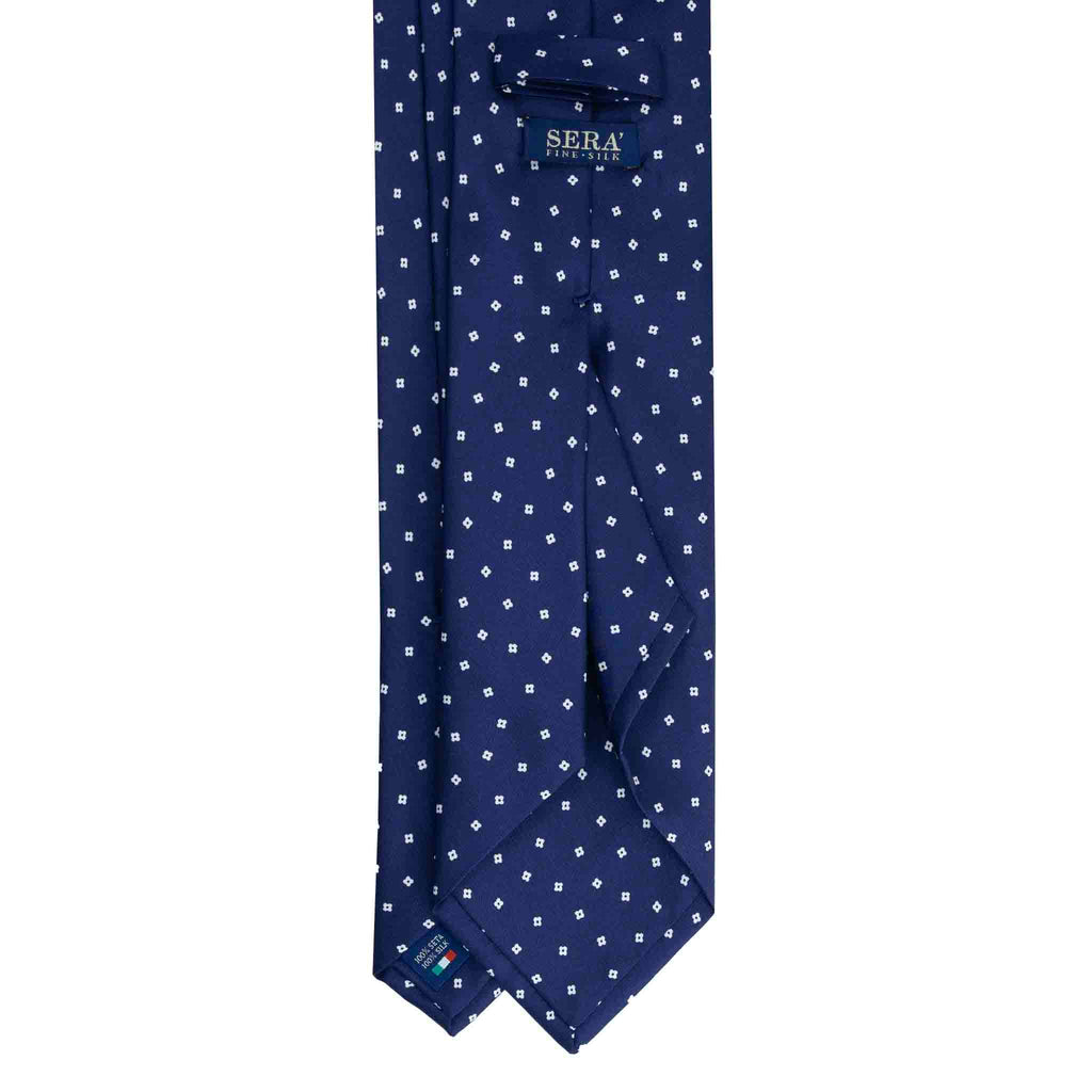 Blue Silk Tie with Small Floral Geometric Pattern Serà Fine Silk