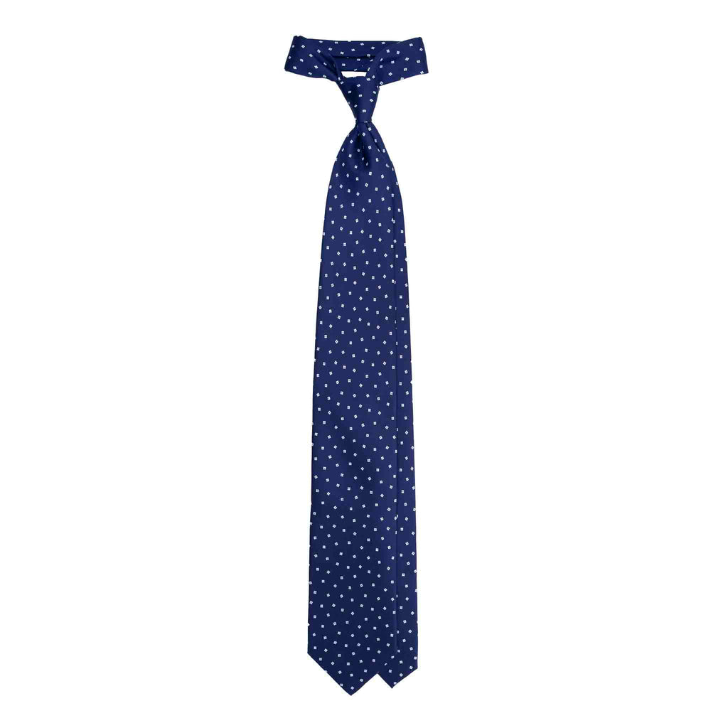 Blue Silk Tie with Small Floral Geometric Pattern Serà Fine Silk