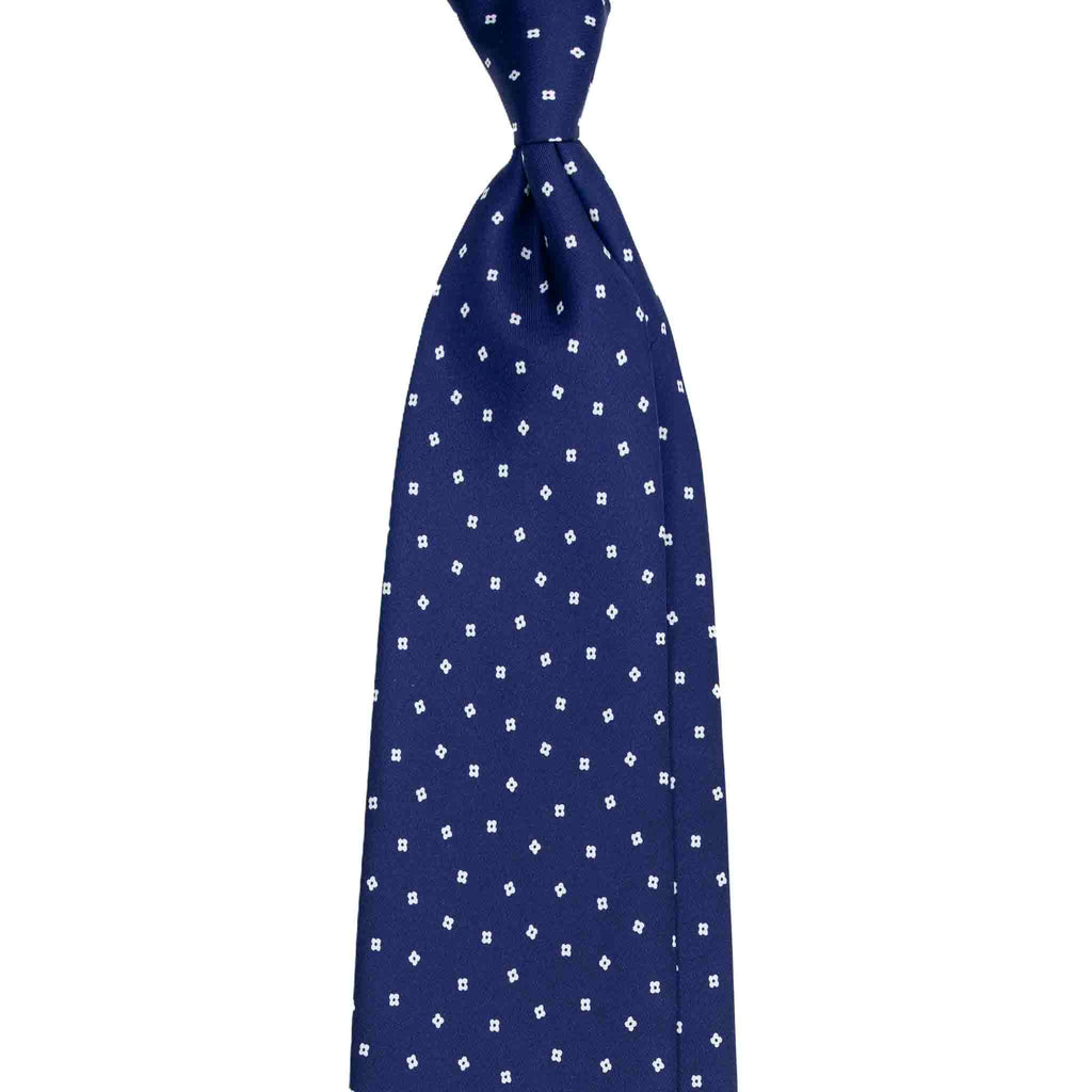 Blue Silk Tie with Small Floral Geometric Pattern Serà Fine Silk