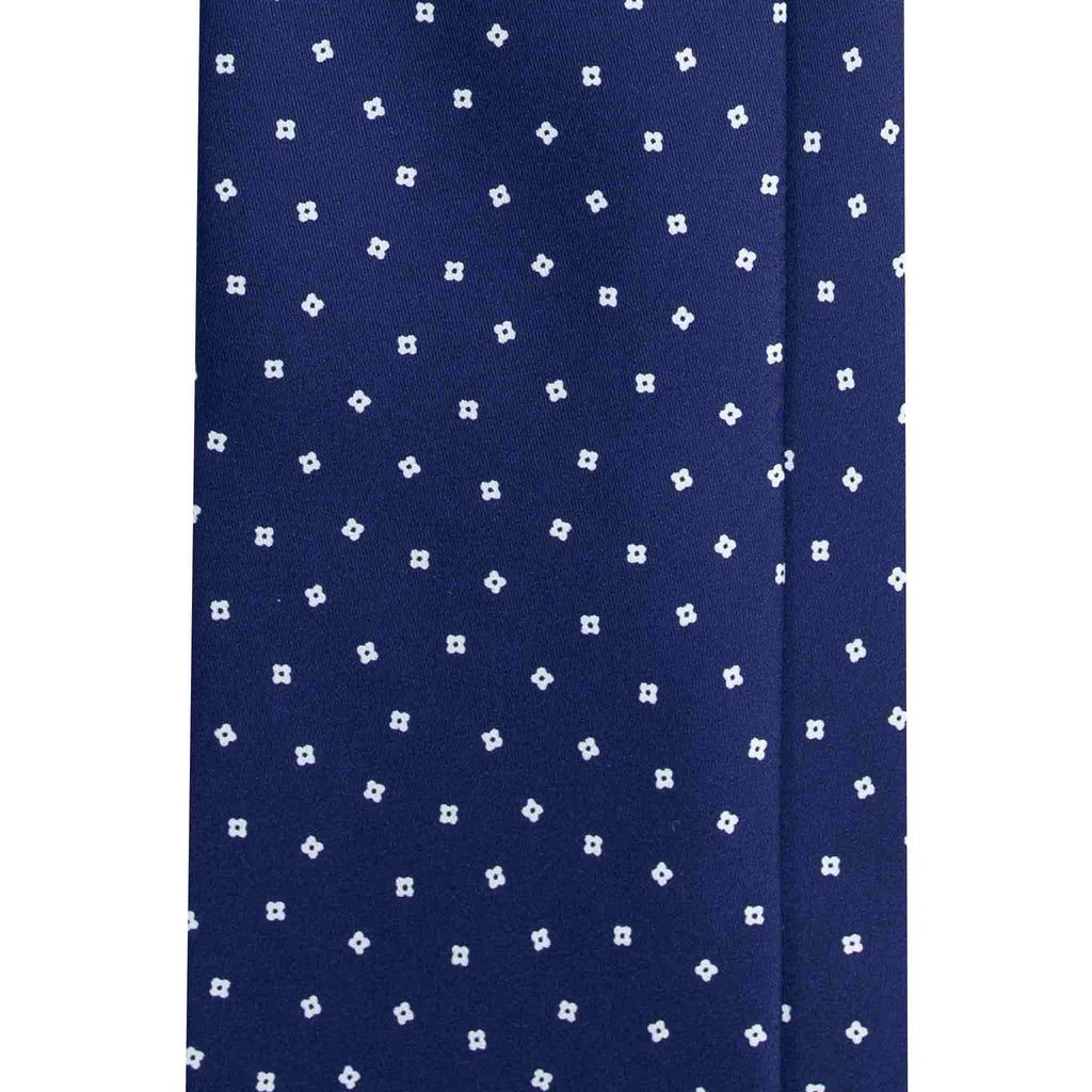 Blue Silk Tie with Small Floral Geometric Pattern Serà Fine Silk