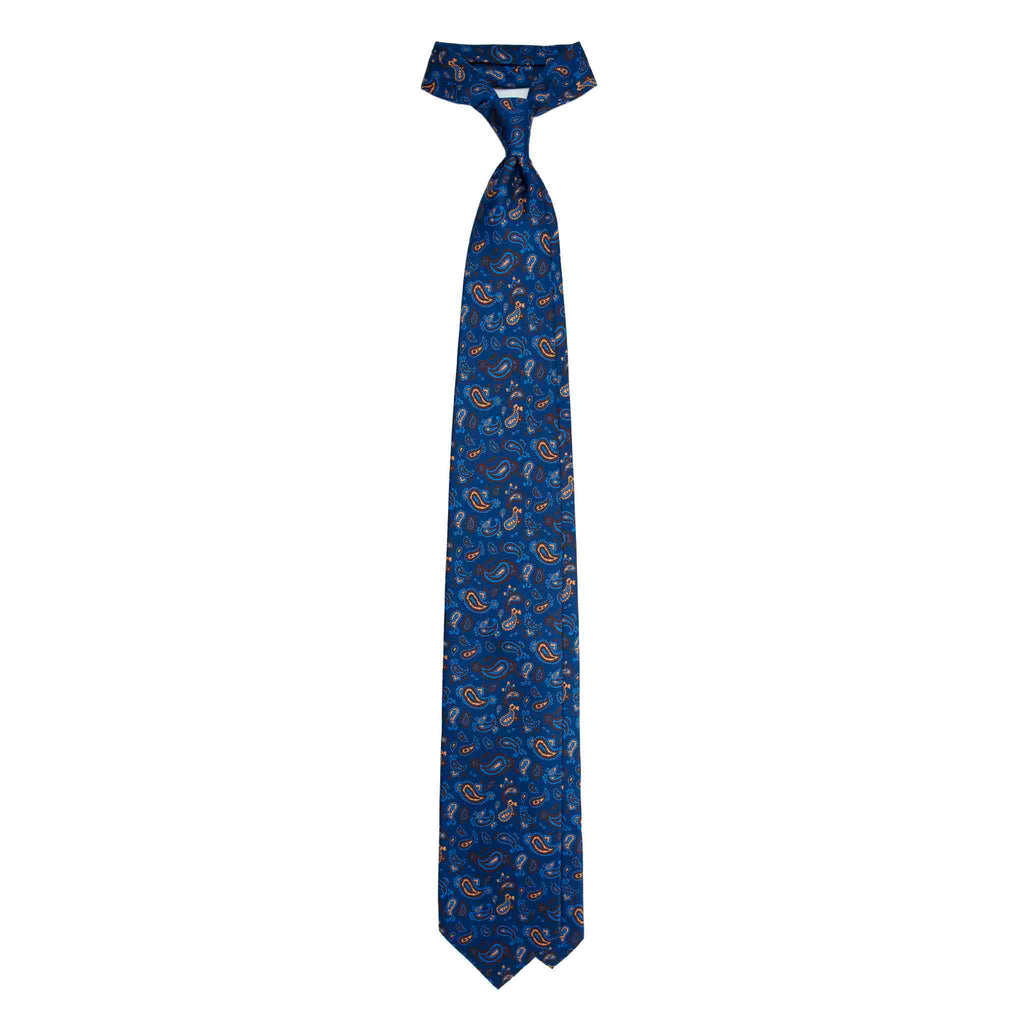 Blue Silk Tie with Vintage Paisley Motifs Serà Fine Silk