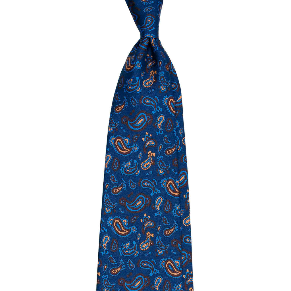 Blue Silk Tie with Vintage Paisley Motifs Serà Fine Silk