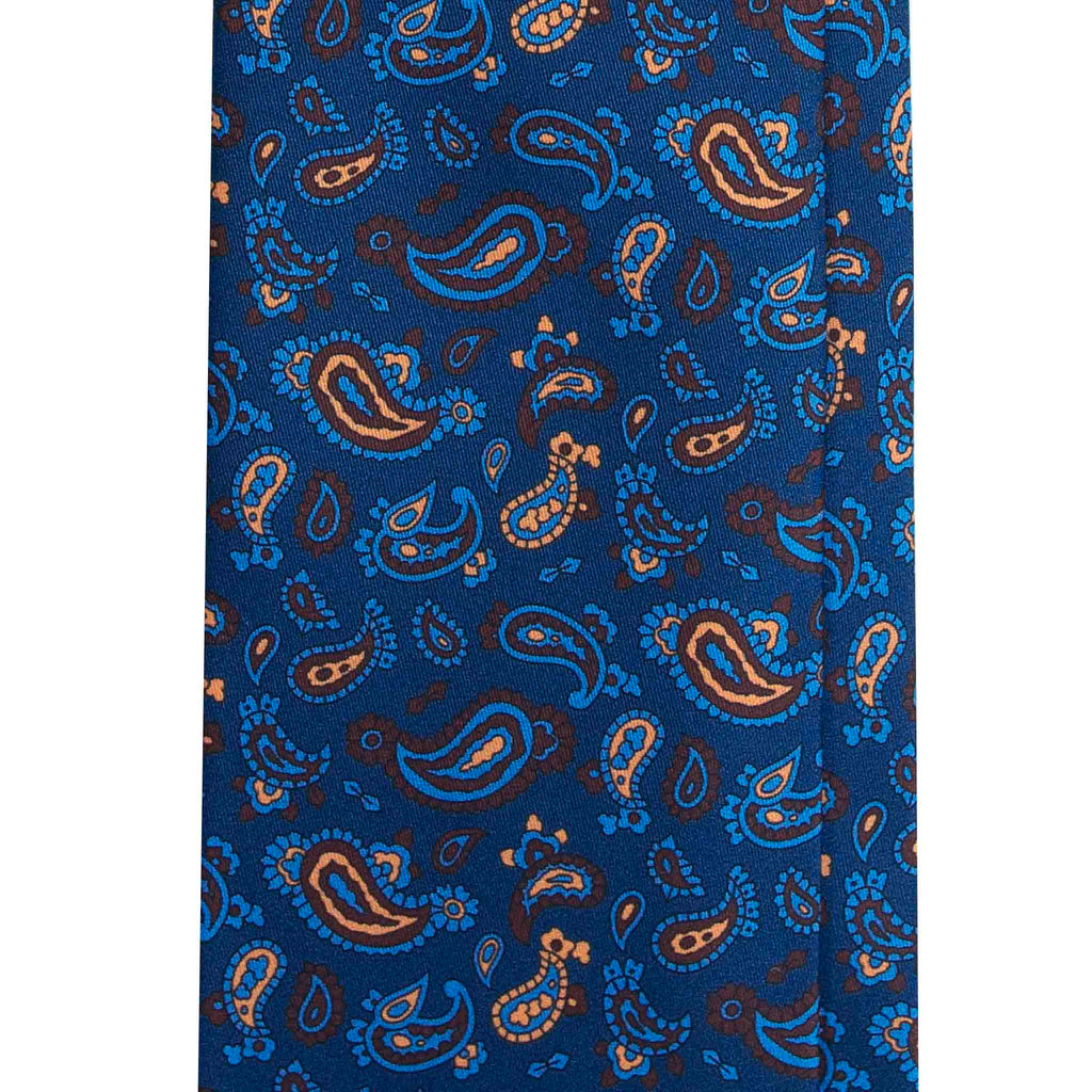 Blue Silk Tie with Vintage Paisley Motifs Serà Fine Silk