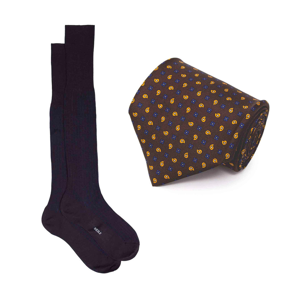 Brown Silk Tie & Brown Cotton Socks Set Serà Fine Silk