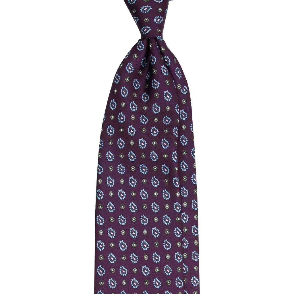 Burgundy Silk Tie with Paisley and Floral Pattern Serà Fine Silk