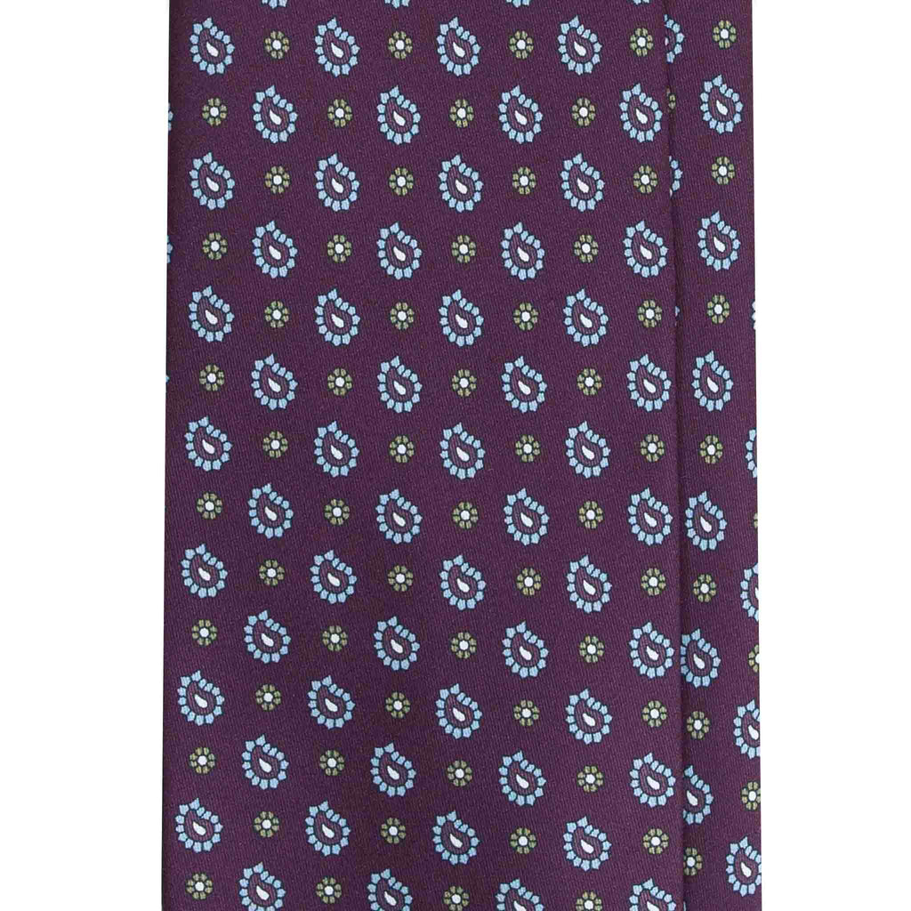 Burgundy Silk Tie with Paisley and Floral Pattern Serà Fine Silk