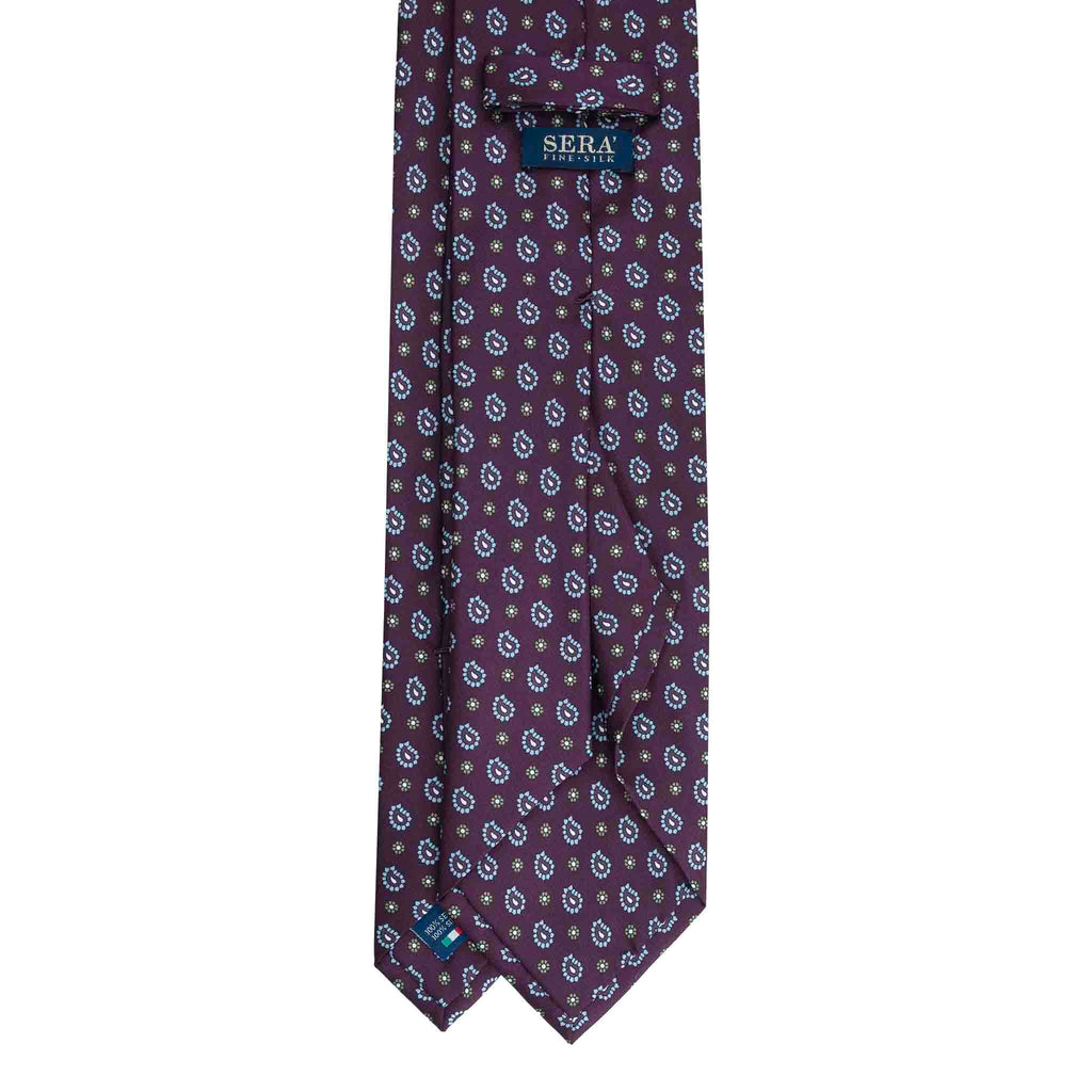 Burgundy Silk Tie with Paisley and Floral Pattern Serà Fine Silk