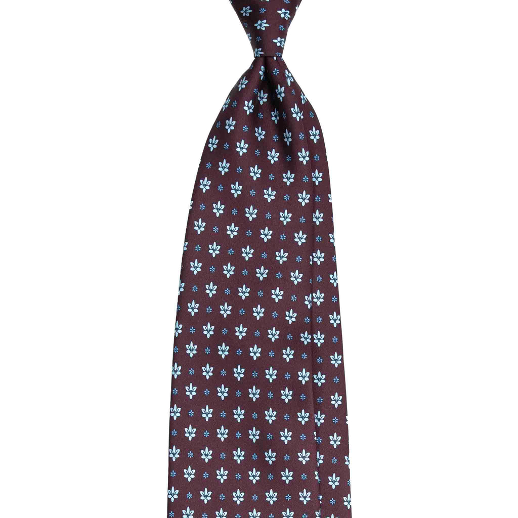 Burgundy Silk Tie with Small Flowers Serà Fine Silk