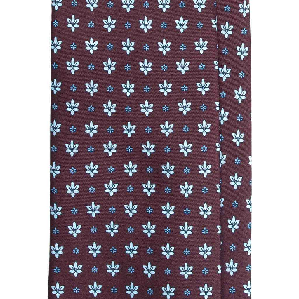 Burgundy Silk Tie with Small Flowers Serà Fine Silk