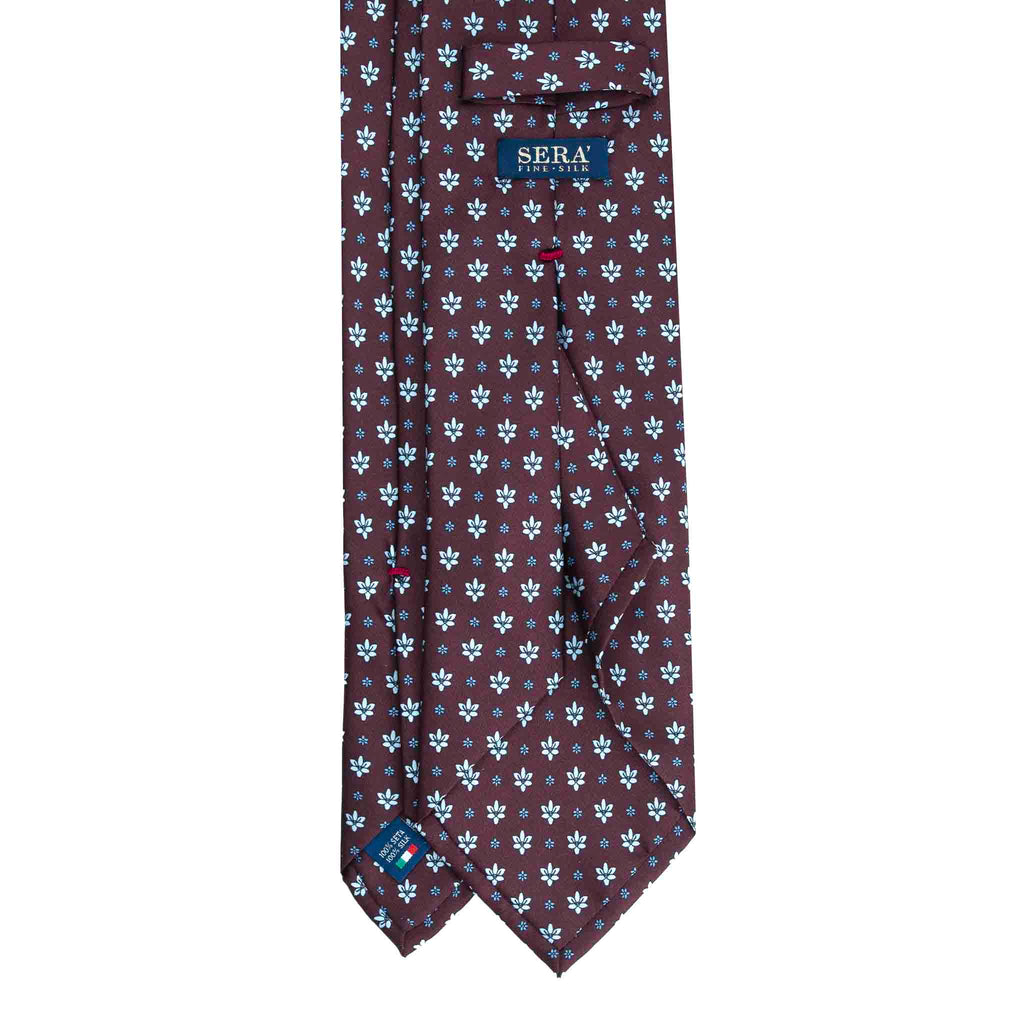 Burgundy Silk Tie with Small Flowers Serà Fine Silk