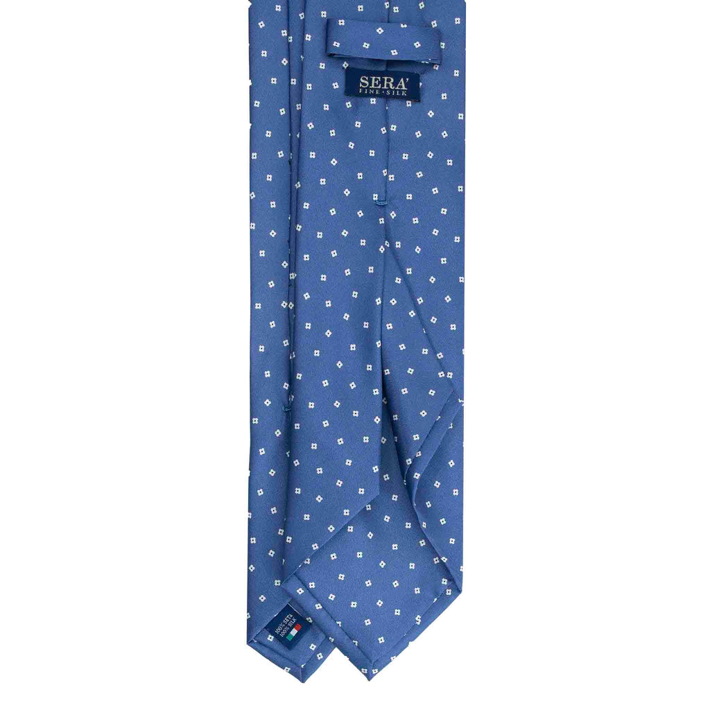 Dust Blue Silk Tie with Small Floral Geometric Pattern Serà Fine SilK