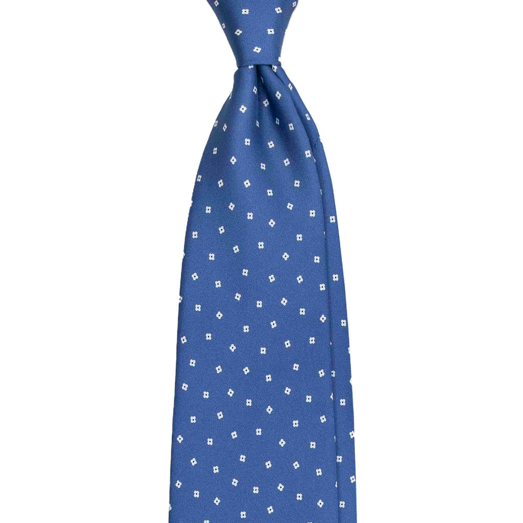 Dust Blue Silk Tie with Small Floral Geometric Pattern Serà Fine SilK