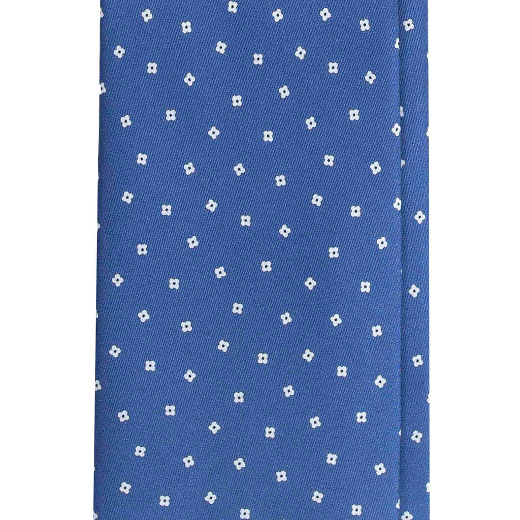 Dust Blue Silk Tie with Small Floral Geometric Pattern Serà Fine SilK