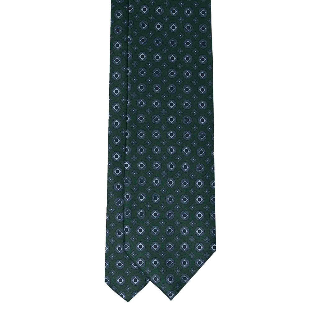 Green with Grey Circles Pattern Silk Tie Serà Fine Silk