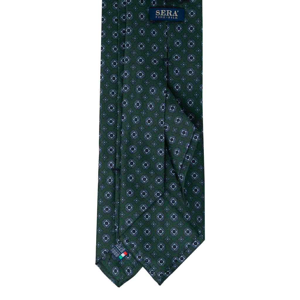 Green with Grey Circles Pattern Silk Tie Serà Fine Silk