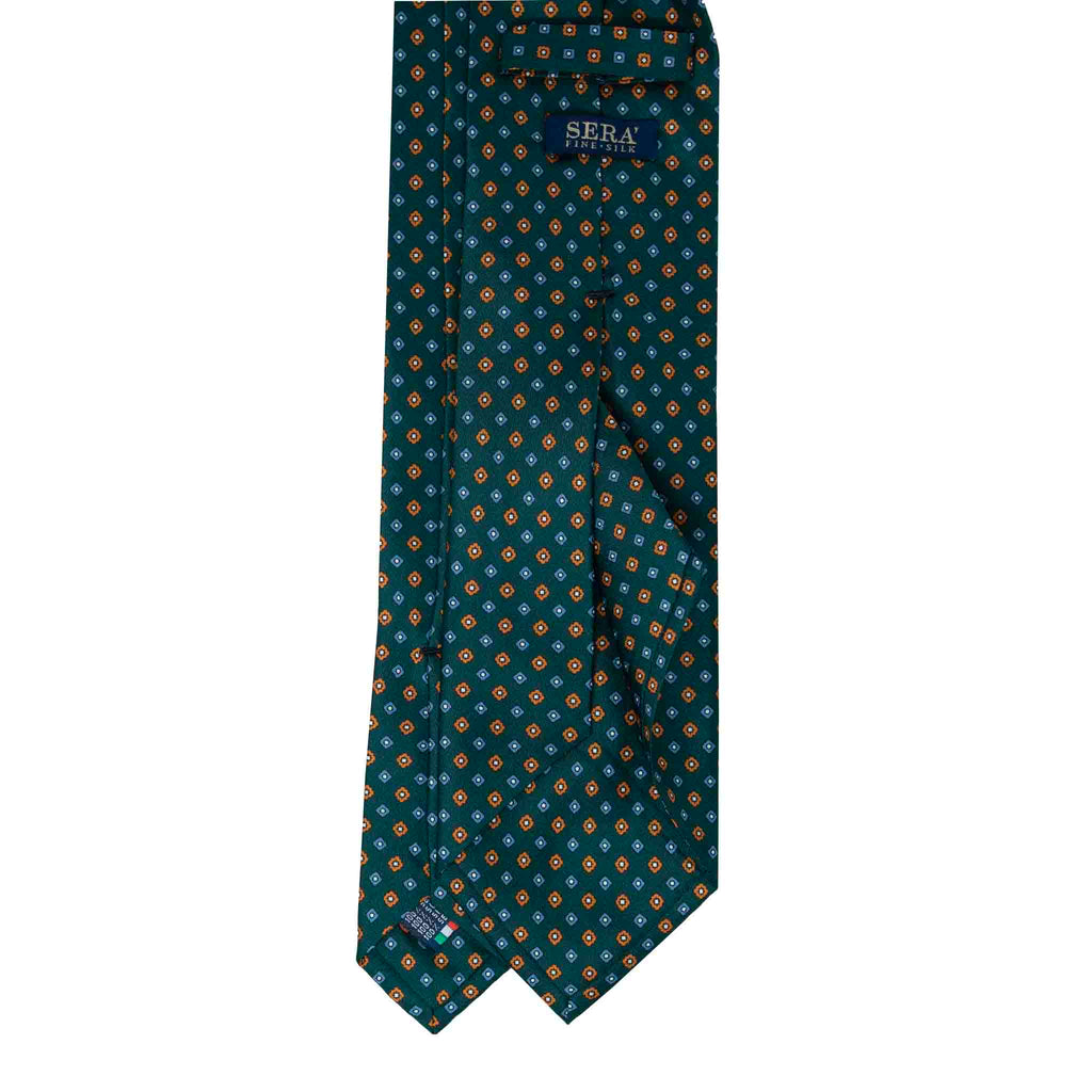 Green Geometric Flowers Tie & Leather Barolo Pocket Square Set Serà 