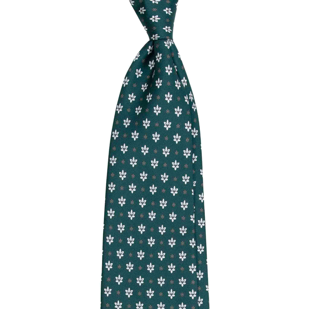 Green Silk Tie with Small Flowers Serà Fine Silk