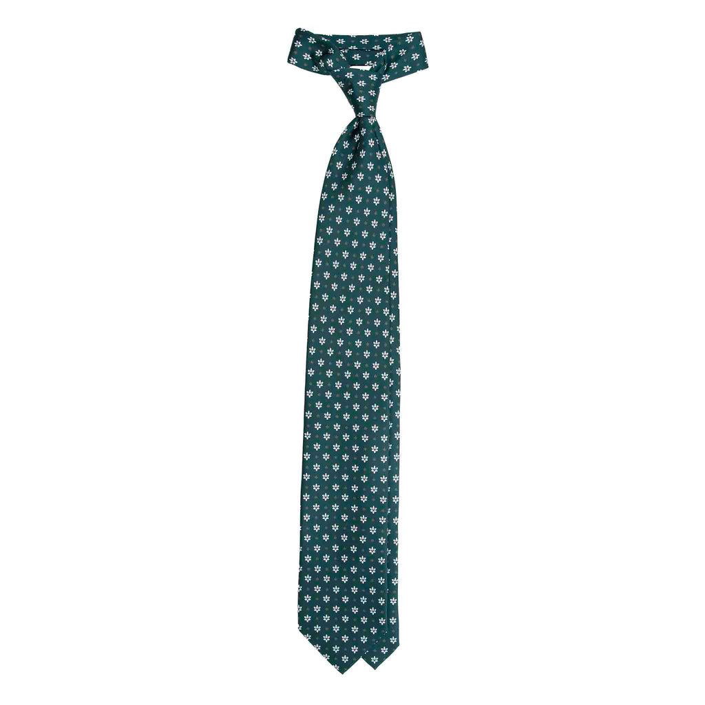 Green Silk Tie with Small Flowers Serà Fine Silk