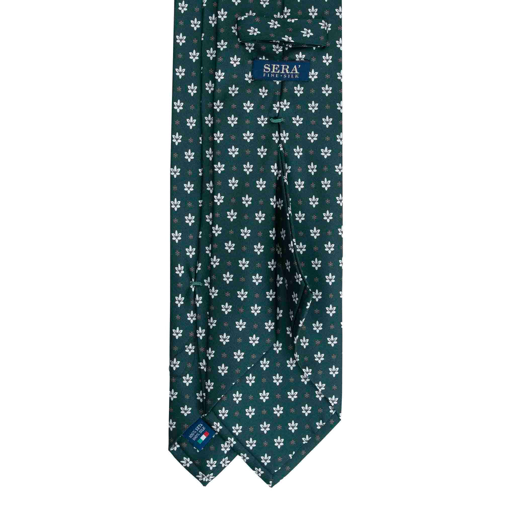 Green Silk Tie with Small Flowers Serà Fine Silk