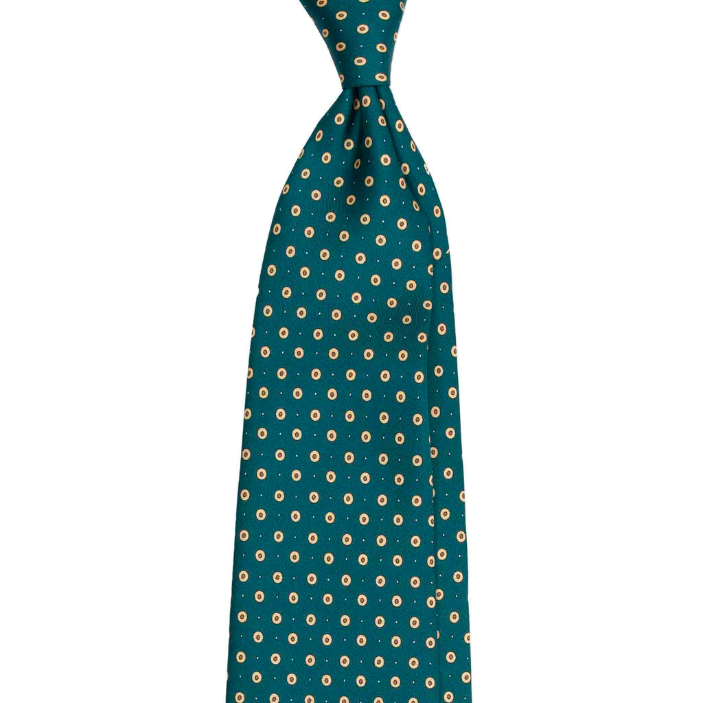 Green Silk Tie with Small Yellow Circles Serà Fine Silk