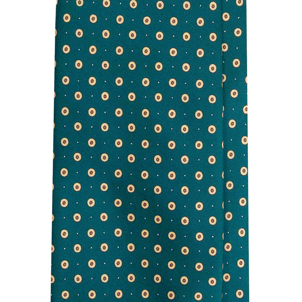 Green Silk Tie with Small Yellow Circles Serà Fine Silk