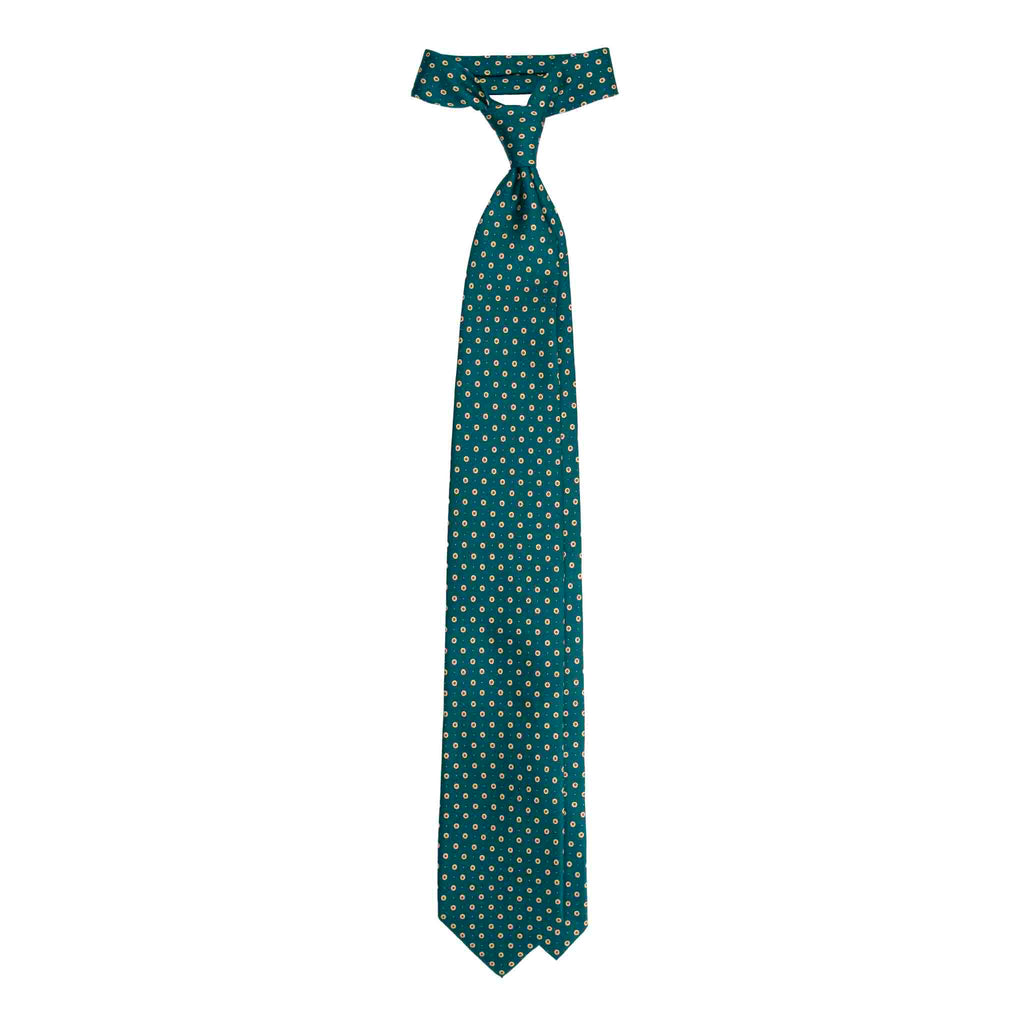 Green Silk Tie with Small Yellow Circles Serà Fine Silk