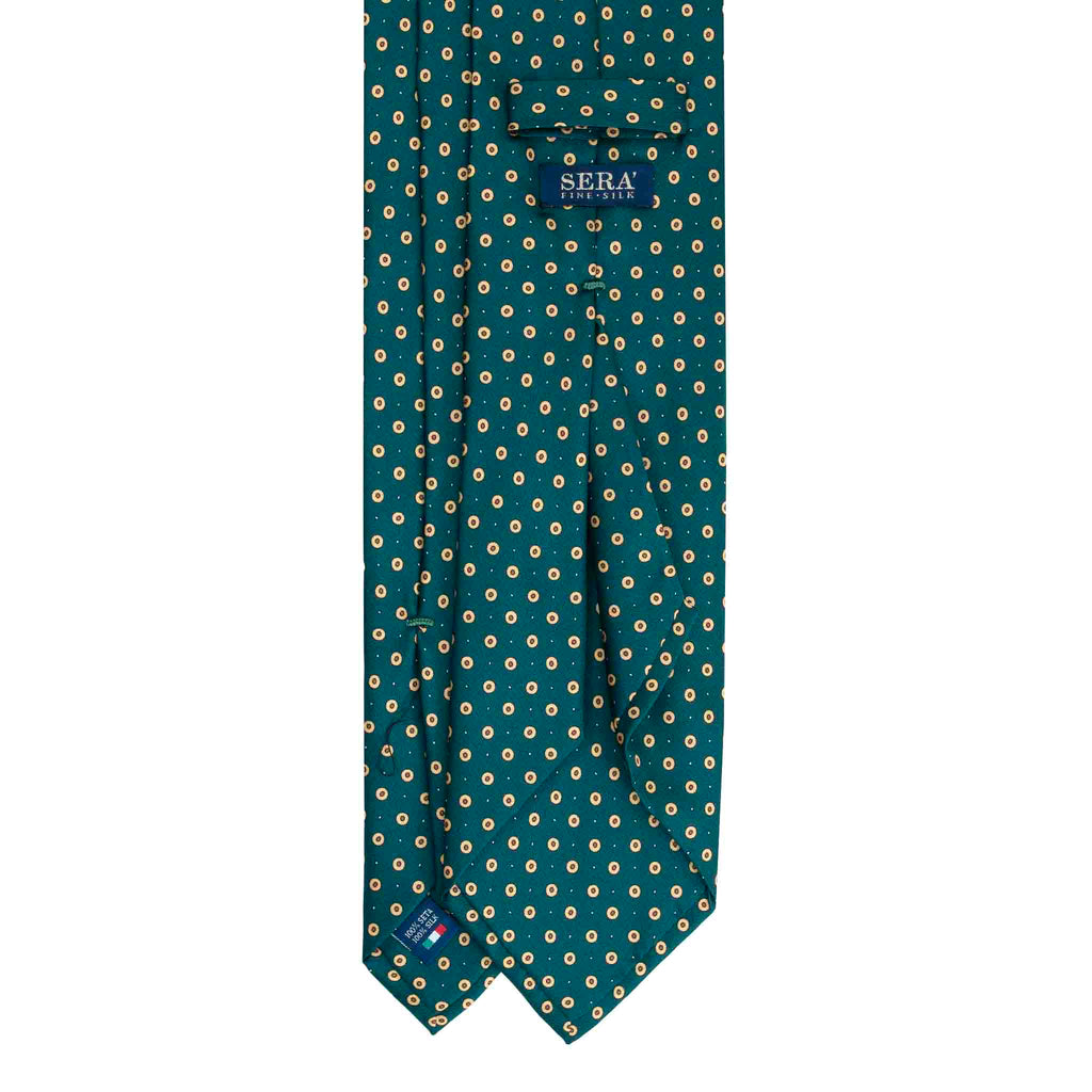 Green Silk Tie with Small Yellow Circles Serà Fine Silk